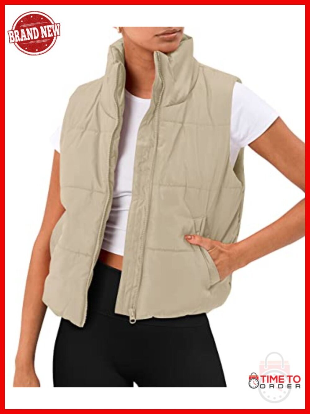 Cropped Puffer Vest Sleeveless Winter Quilted Zip-Up Vest
